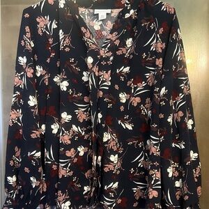Liz Claiborne Black and Pink Floral Blouse